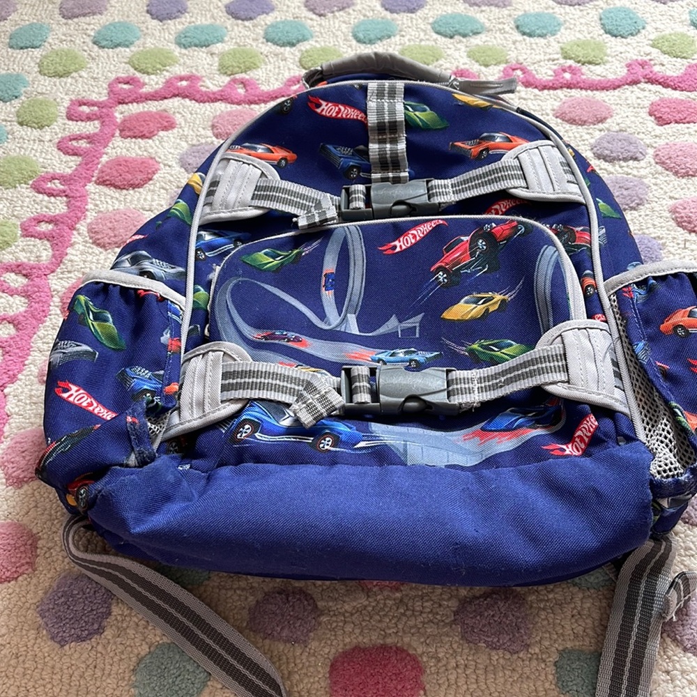 Pottery Barn Kids Navy Hot Wheel Car Back Pack -size large